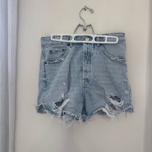 Zara Light Blue Ripped Jean Shorts